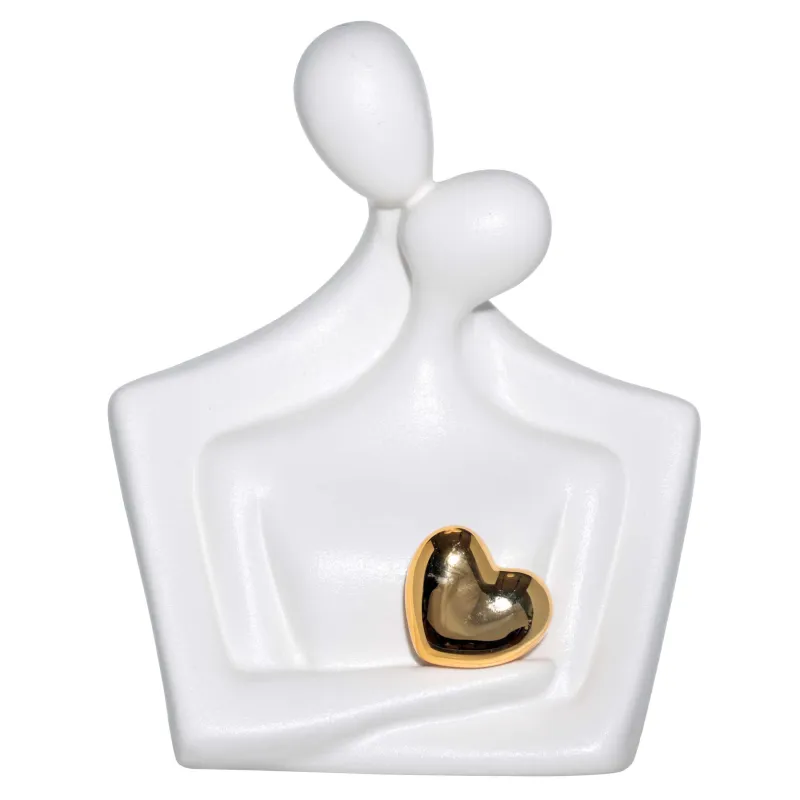 Мүсінше, 18 см, фарфор P, ақ-алтын, Жүрегі бар ғашықтар, Face, image-0