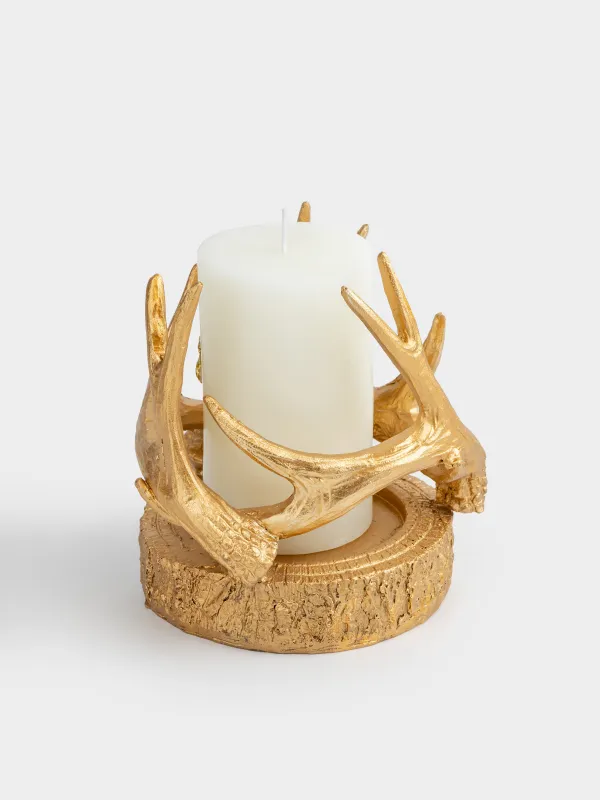 Подсвечник, 12 см, для цилиндрической свечи, полирезин, золотистый, Рога оленя, Deer gold, image-3