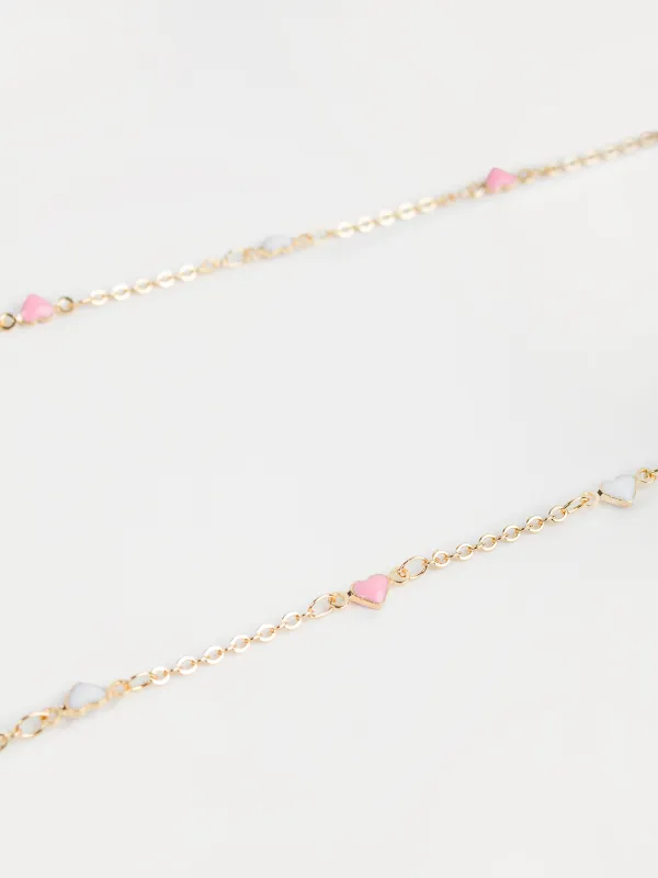 Цепочка для очков, 75 см, металл, серебристая, Разноцветные сердца, Baroque, image-1