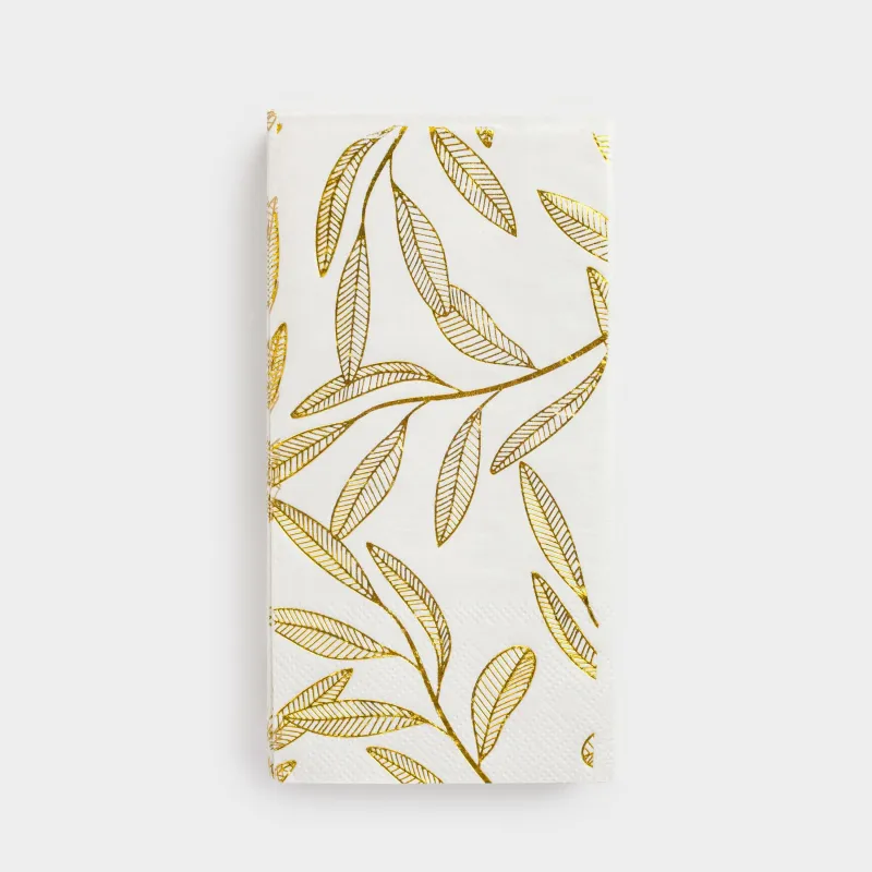 Қағаз майлықтар, 33х33 см, 20 дана, төртбұрышты, ақ, Алтын жапырақтар, Print