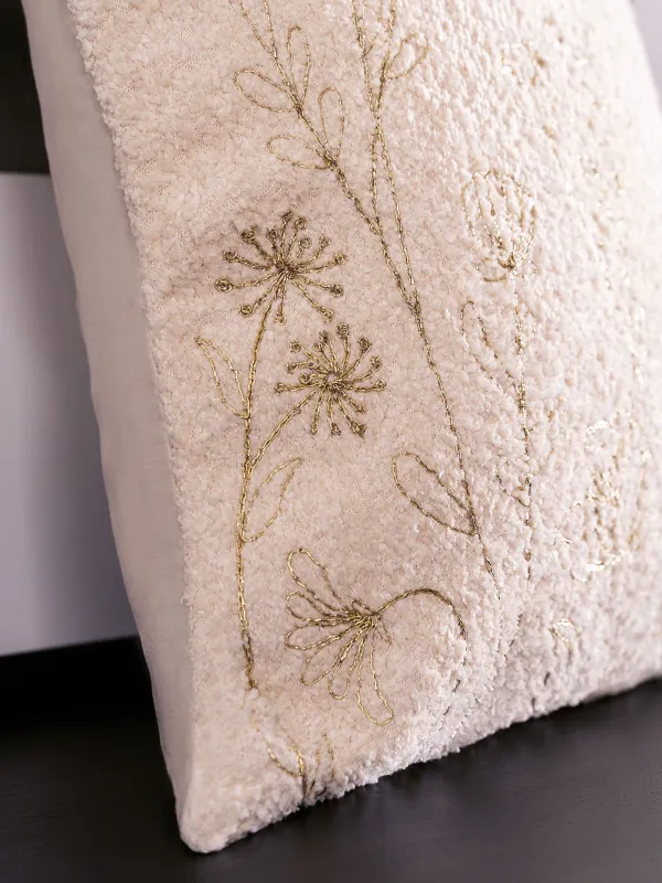 Сәндік жастық, 45х45 см, букле/барқыт, сүт түстес, Дала гүлдері, Boucle, image-8