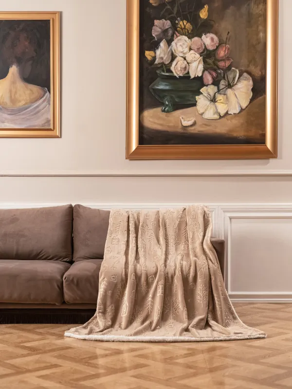 Плед, 130х170 см, фланель, бежевый, Дома и ели, Flannel, image-7