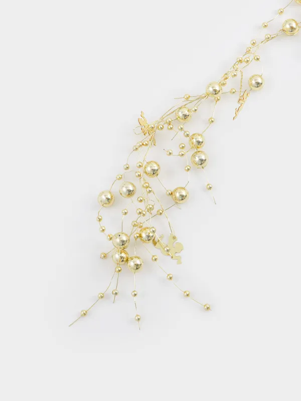 Ветка-гирлянда декоративная, 2 м, пластик/металл, Золотистые ангелочки и бусины, Balls decor, image-2