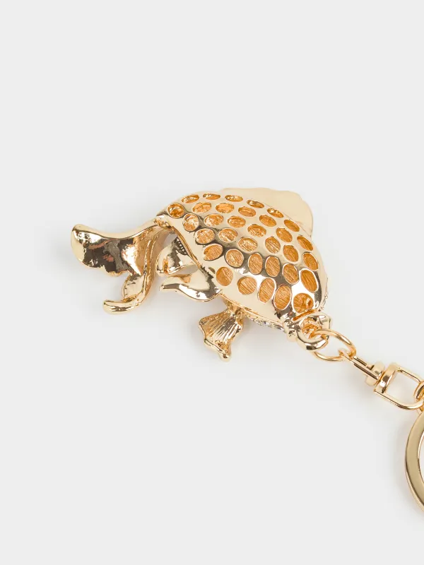 Салпыншақ, 12 см, металл/страздар, алтын, Балық, Keychain crystal, image-6