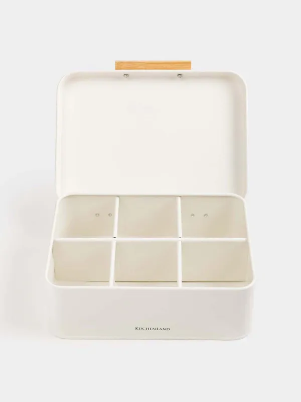Коробка для чая, 22x17 см, 6 отд, металл/дерево, прямоугольная, молочная, Course, image-3