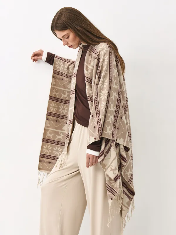 Пончо, 135х185 см, шашағы бар, полиэстер, сарғылт-қоңыр, Өрнектер, Poncho, image-5