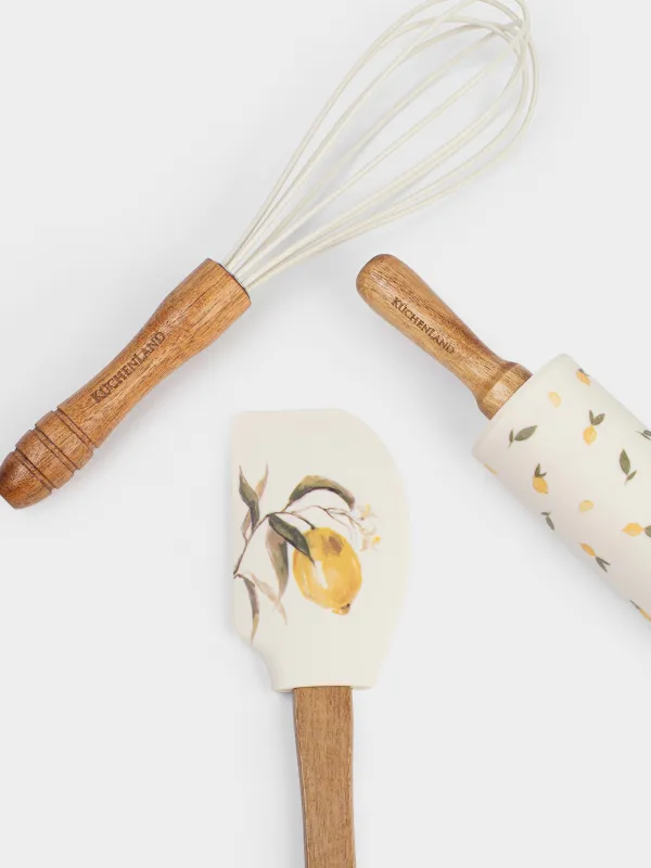 Пісіруге арналған жиынтық, 3 зат, қалақша/бұлғауыш/оқтау, силикон/ағаш, ашық көгілдір/сары, Лимондар, Sicily, image-2