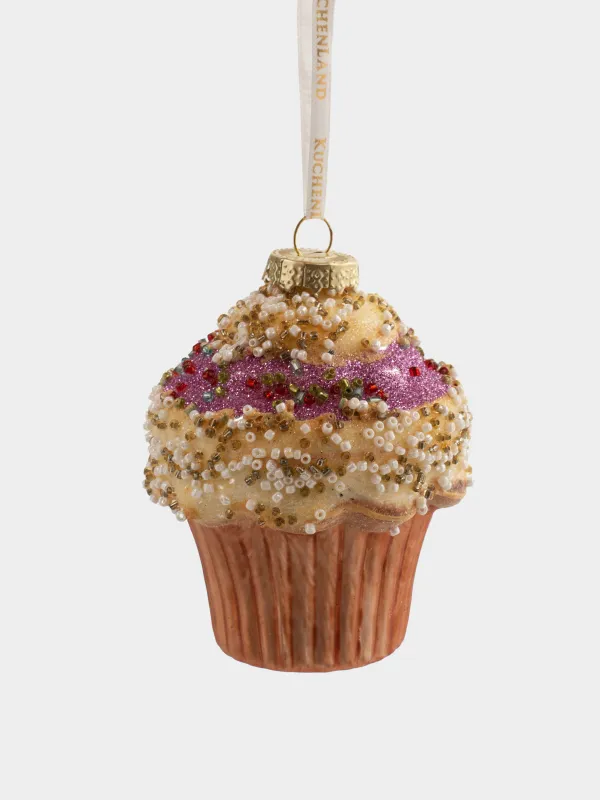 Шырша ойыншығы, 7х10 см, шыны, жылтырақтары бар, сүт түстес және қызғылт, Кекс, Figure sparkle, image-0