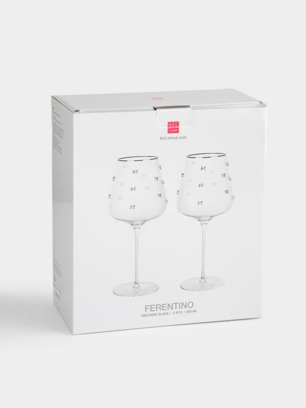Бокал для красного вина, 650 мл, 2 шт, кристальное стекло, с серебристым кантом, Ferentino decor, image-4