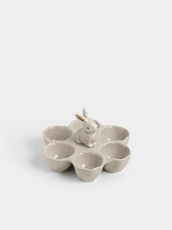 Пасха ыдысы, 17х11 см, 6 бөлім, керамика, сарғылт-қоңыр және алтын түстес, Бантикті қоян, Rabbit gold, image-3