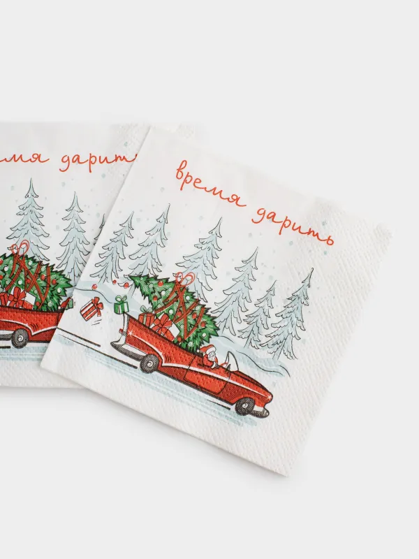 Қағаз майлықтар, 21х21 см, 20 дана, төртбұрышты, ақ, Сыйға тарту уақыты, Red car, image-3