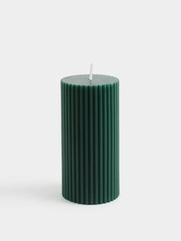 Свеча, 4х10 см, цилиндрическая, зеленая, Ribbed candle, image-0