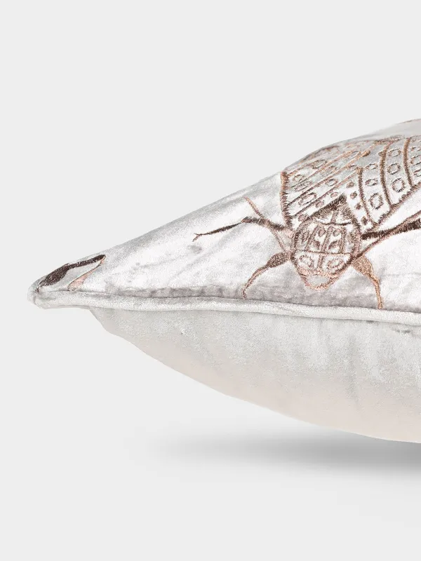 Подушка декоративная, 50х50 см, вельвет, бежево-серая, Жуки, Bugs, image-1