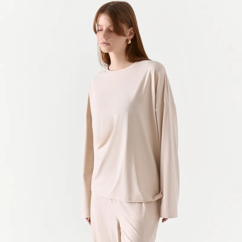 Әйелдерге арналған лонгслив, үйге арналған, өлшемі L, полиэстер/эластан, құм, Vitalina