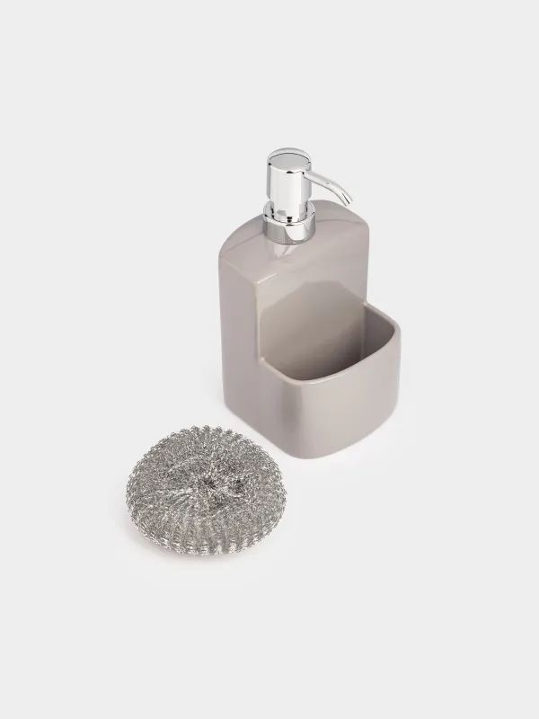 Жуғыш зат диспенсері, 450 мл, губка мен органайзері бар керамика, сұр, Keeping, image-4