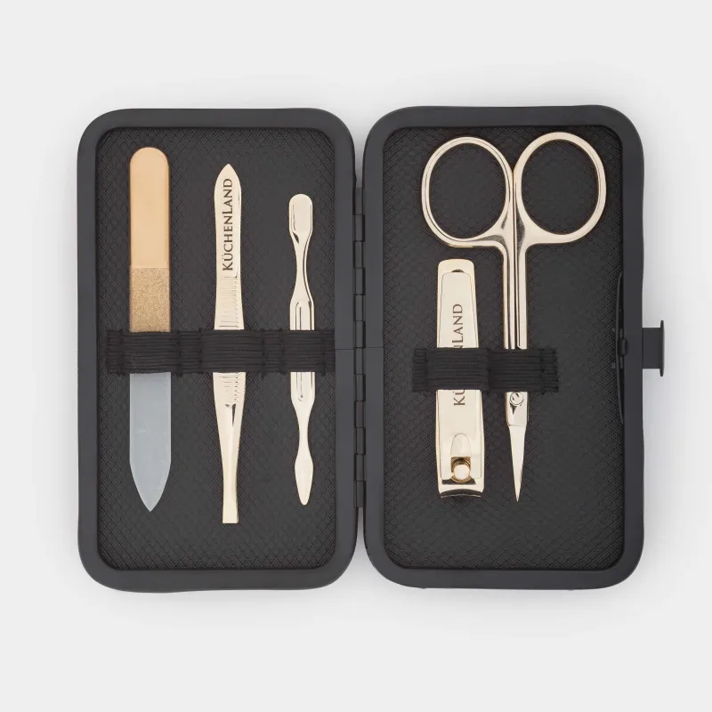 Набор маникюрный, 5 пр, в футляре, сталь/полиуретан, золотистый, Manicure gold