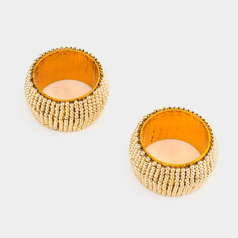 Кольцо для салфеток, 5 см, 2 шт, бисер, круглое, золотистое, Shiny beads, image-1