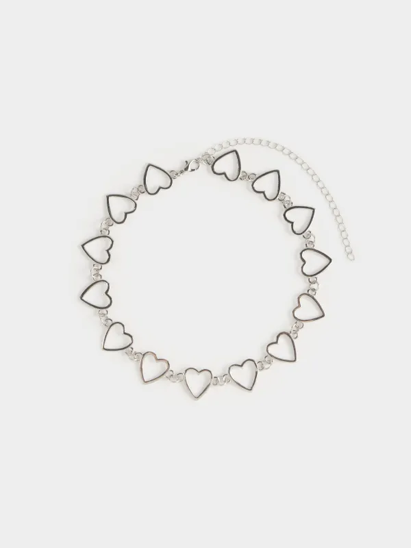 Цепочка, 43 см, металл, серебристая, Сердца, Jewelry heart, image-0