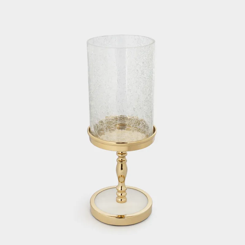 Шам ұстағыш, 30 см, бір шам үшін, аяқта, металл / шыны, алтын, Кракель, фантастикалық алтын