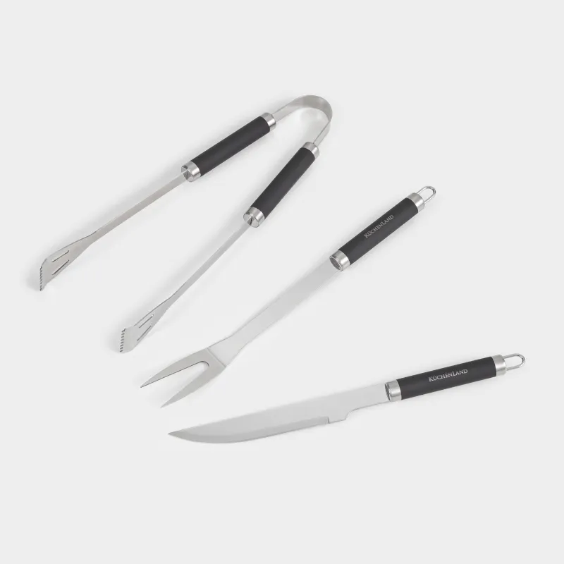 Барбекюге арналған жиынтық, 3 зат, былғары қапта, болат/пластик/эко-былғары, BBQ, image-1