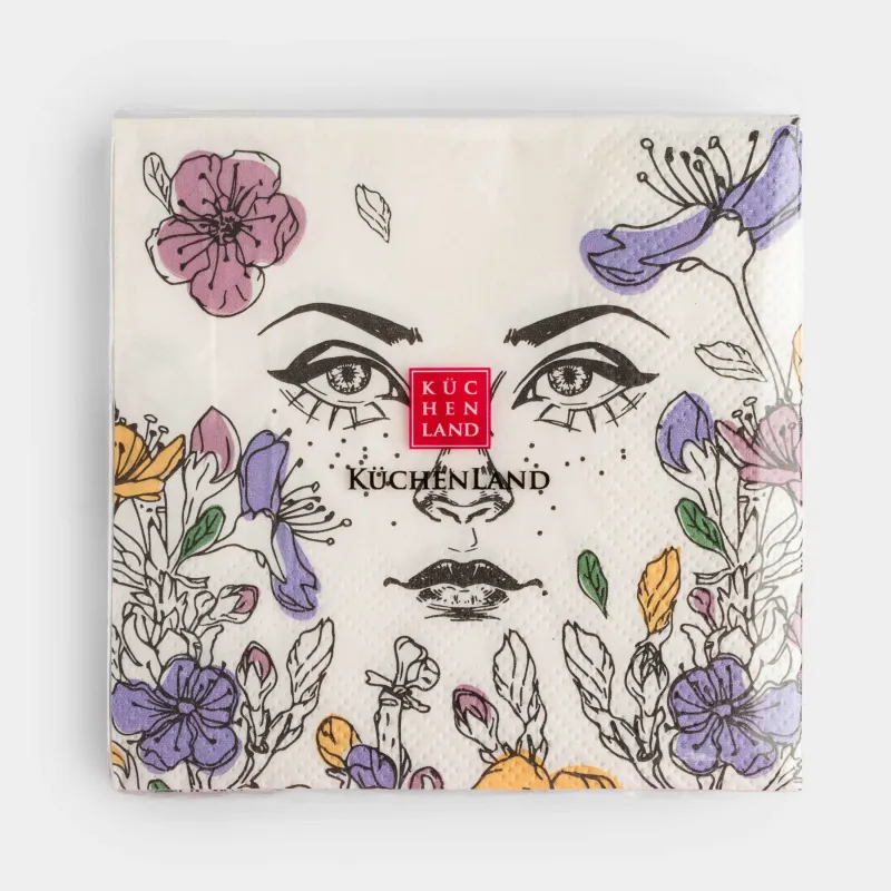 Салфетки бумажные, 21х21 см, 20 шт, квадратные, белые, Лицо в цветах, Girls garden, image-3