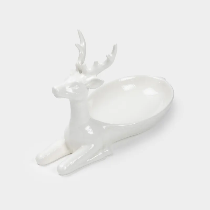 Блюдо декоративное, 28х13х18 см, керамика, белое, Олень, Forest deers