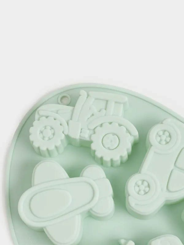 Форма для выпечки кексов, 15x21 см, 6 отд, силикон, зеленая, Виды транспорта, Bakery, image-1