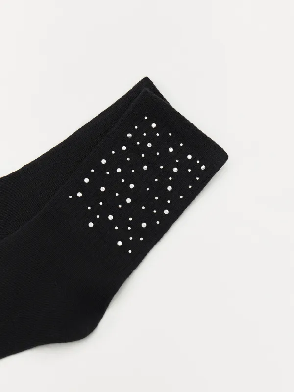 Носки со стразами, черные, Brilhar, image-2