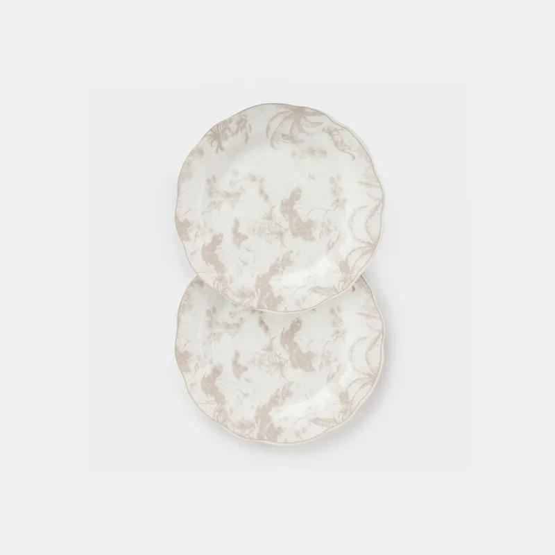 Тіскебасар тәрелкесі, 19 см, 2 дана, фарфор P, ақ және сарғылт-қоңыр, Джунгли, Tropical