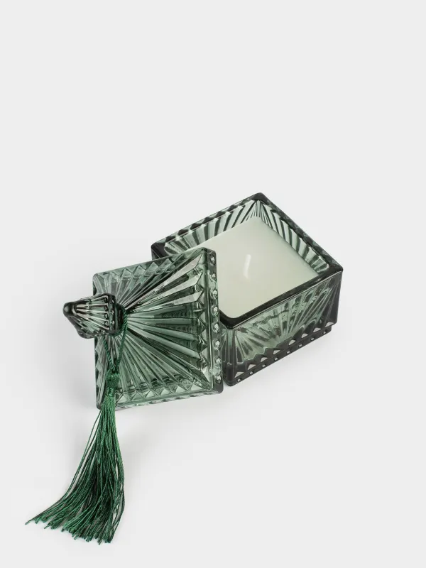 Хош иісті шам, 8 см, шам ұстағышта, қақпағы бар, шашағы бар, шыны, жасыл, Хош иіс, Sabal color, image-2