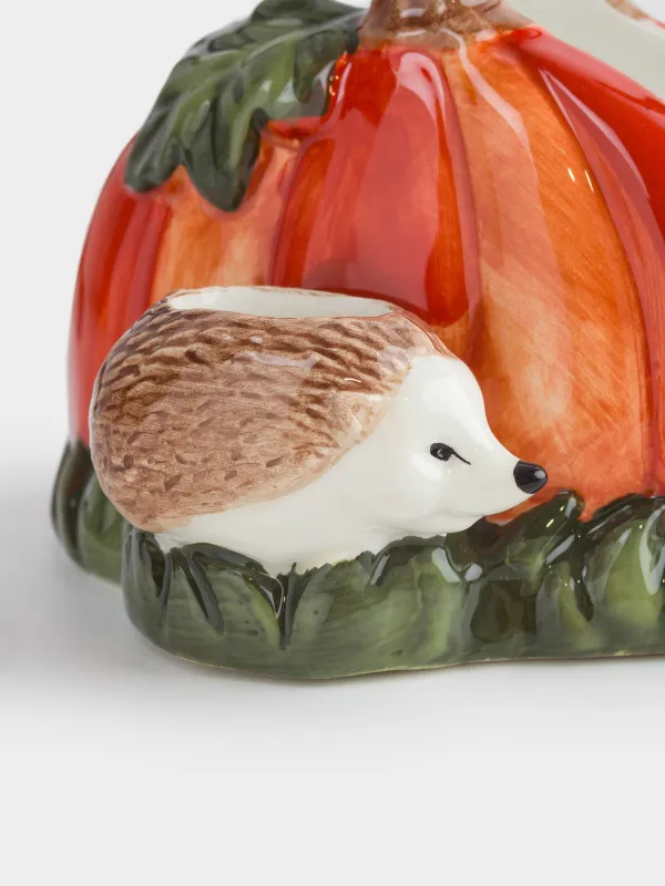 Салфетница, 12 см, с отделением для зубочисток, керамика D, Еж с тыквой, Forest symphony, image-2