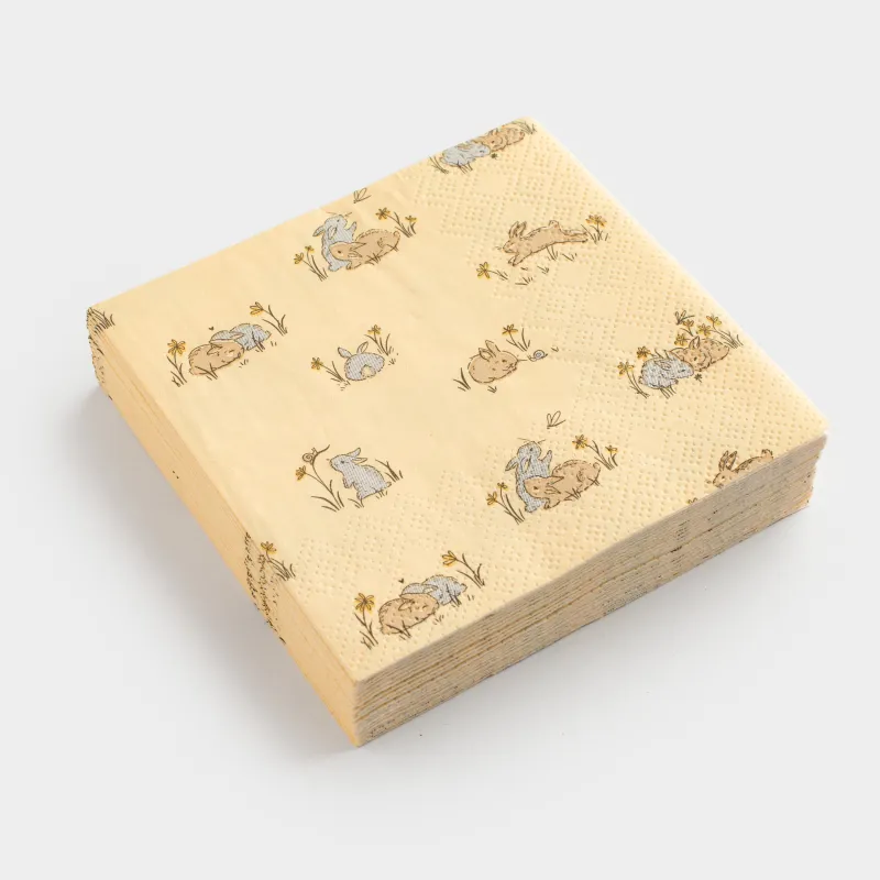 Салфетки бумажные, 21х21 см, 20 шт, квадратные, бежевые, Кролики на лугу, Easter, image-1