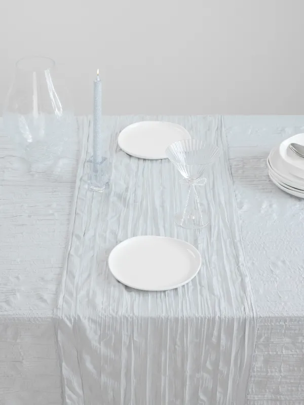 Үстел төсеніші, 40х160 см, полиэстер, ашық сұр, Мыжылған әсер, Dented, image-2