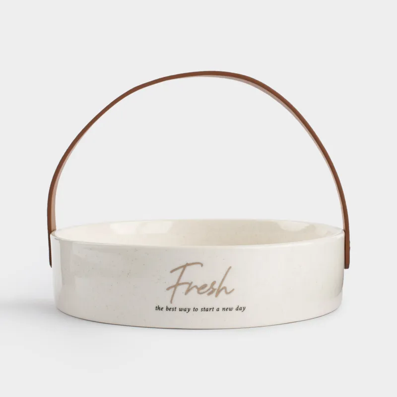 Ваза для фруктов, 22 см, с ручкой, керамика/полиуретан, белая, в крапинку, Course