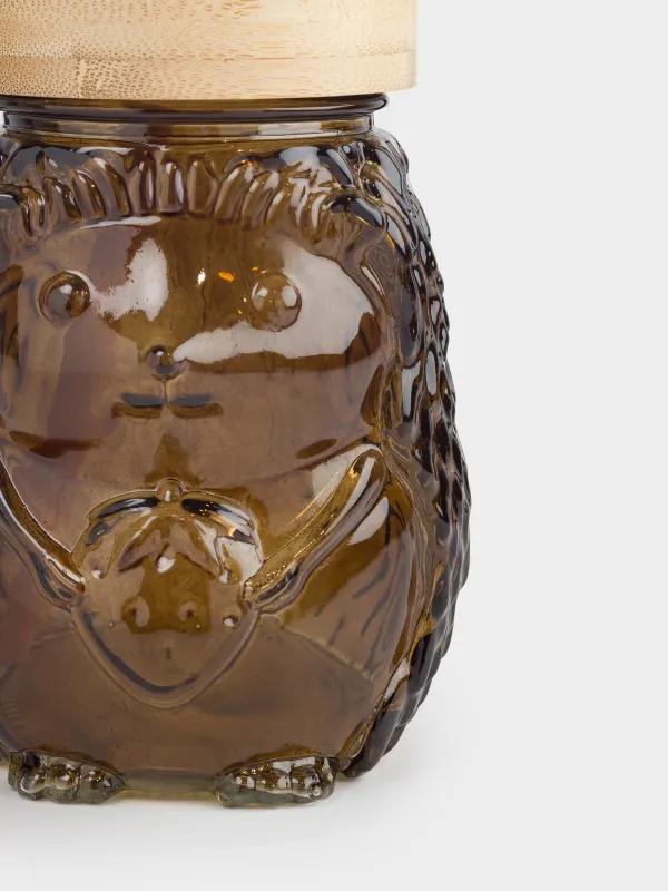 Банка для напитков, 550 мл, с крышкой и трубочкой, стекло, коричневая, Ежик, Forest animals, image-4