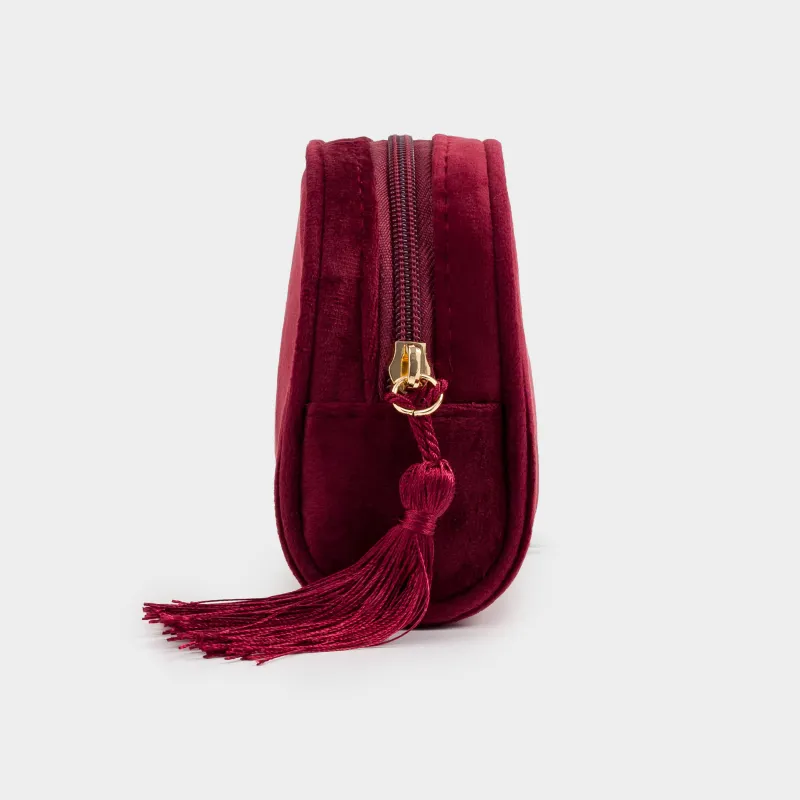 Косметичка, 18х12 см, с кисточкой, вельвет, бордовая, Velvety, image-3