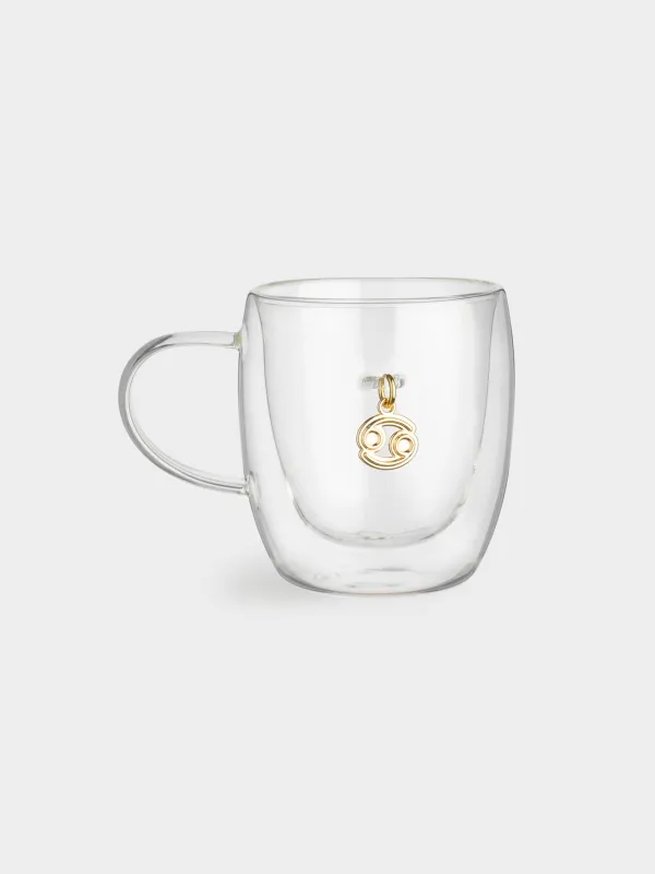 Кружка, 280 мл, стекло Б/металл, с золотистой подвеской, Рак, Air figure zodiac, image-0
