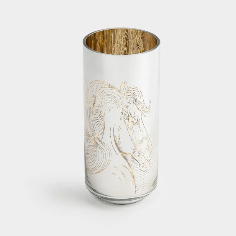 Подсвечник, 20 см, для чайной свечи, стекло, золотистый, Лошади, Horse gold