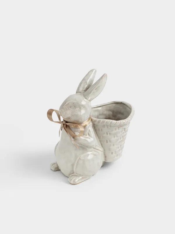 Гүл вазасы, 20 см, сәндік, фарфор P, сүт түстес және қоңыр, Қоян, Rustic Easter, image-1