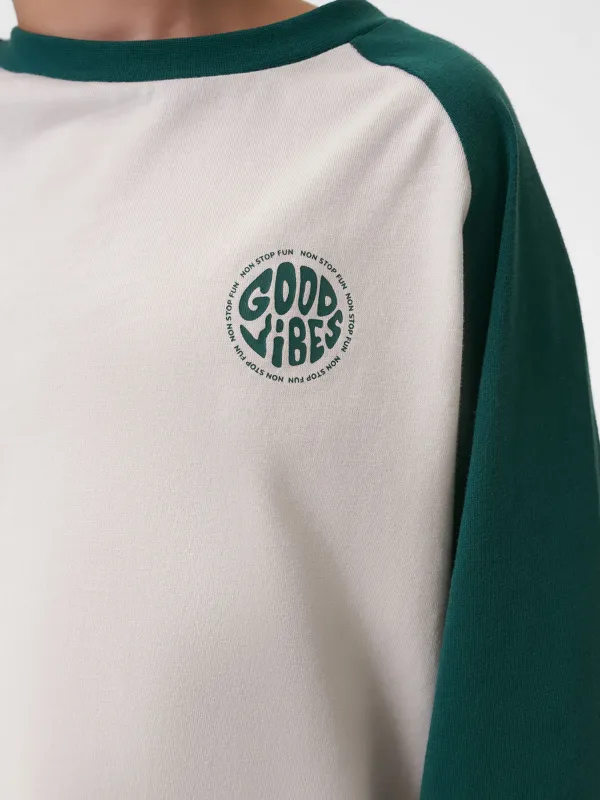 Балаларға арналған лонгслив, өлшемі 122 см, ұлдарға арналған, мақта, жасыл-сүт түстес, Frenk, image-2