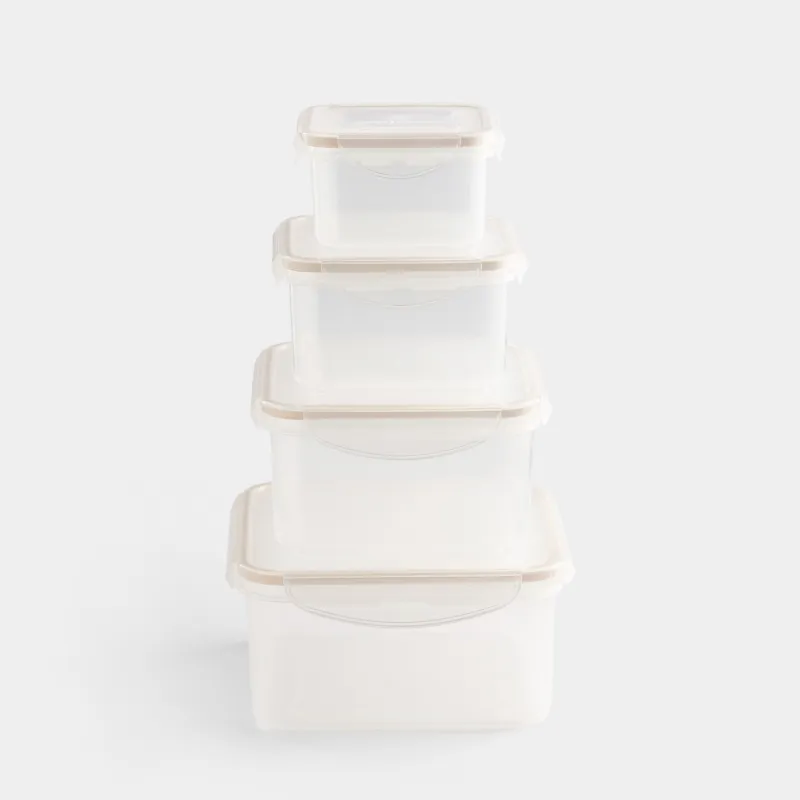 Контейнер жинағы, 4 дана, кыстырғышпен, пластик/силикон, шаршы, сарғылт, Roomy clip