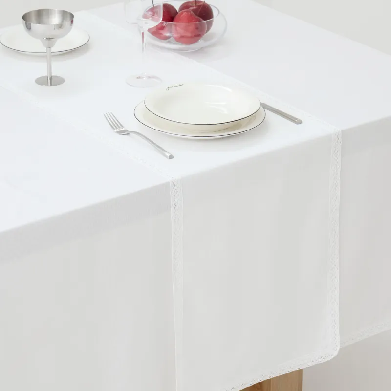 Дорожка настольная, 40х160 см, с покрытием PU, полиэстер/вискоза/лен, белая, Кружево, Comely lace