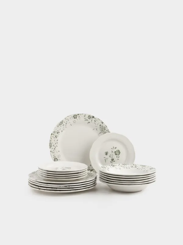 Сервиз обеденный, 6 перс, 18 пр, фарфор P, белый, Зеленые розы, Green rose, image-0
