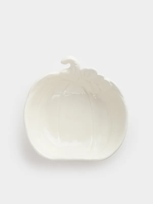 Блюдо глубокое, 18х6 см, керамика, молочное, Тыква с листом, Golden glow, image-3
