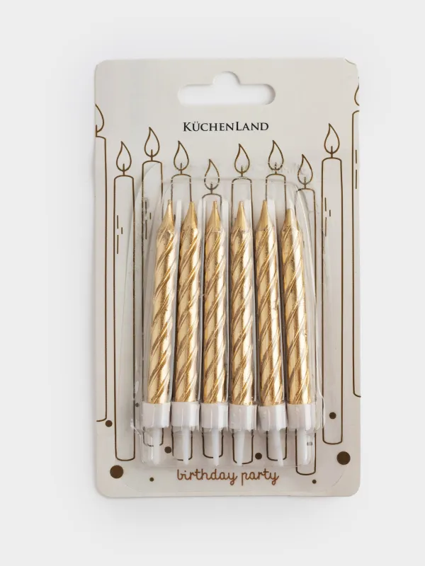 Тортқа арналған шам, 8 см, 6 дана, жіңішке, шампан, Шиыршық, Birthday party, image-3