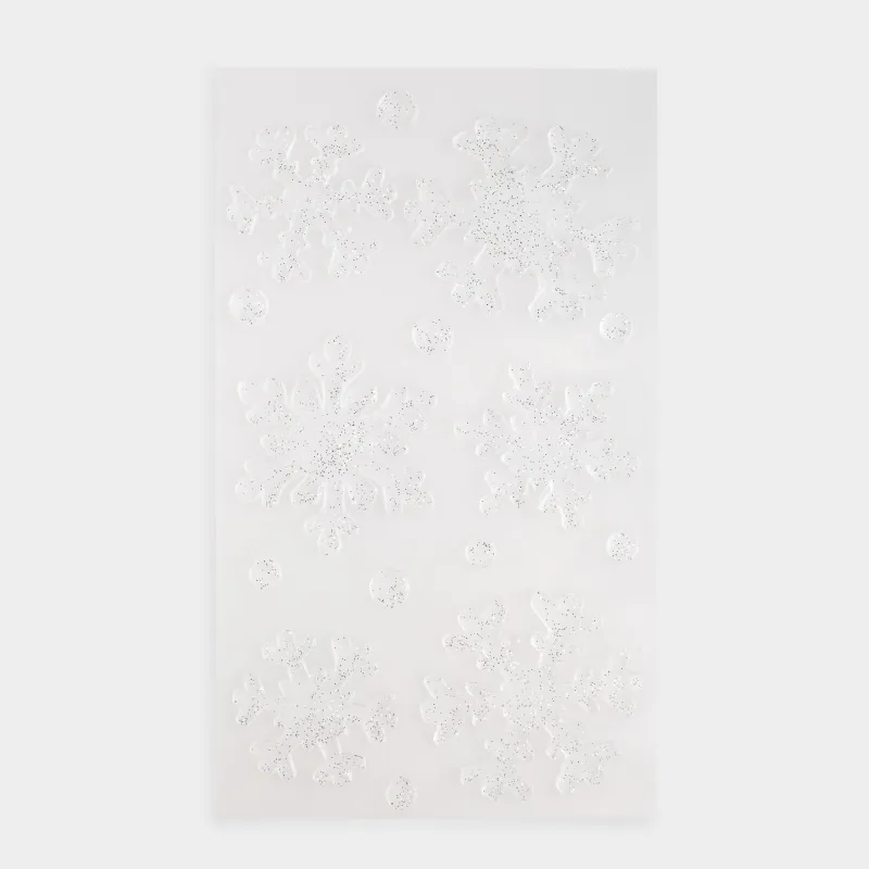 Набор наклеек, 14х25 см, многоразовые, термопластик, Блестящие снежинки, Christmas decal