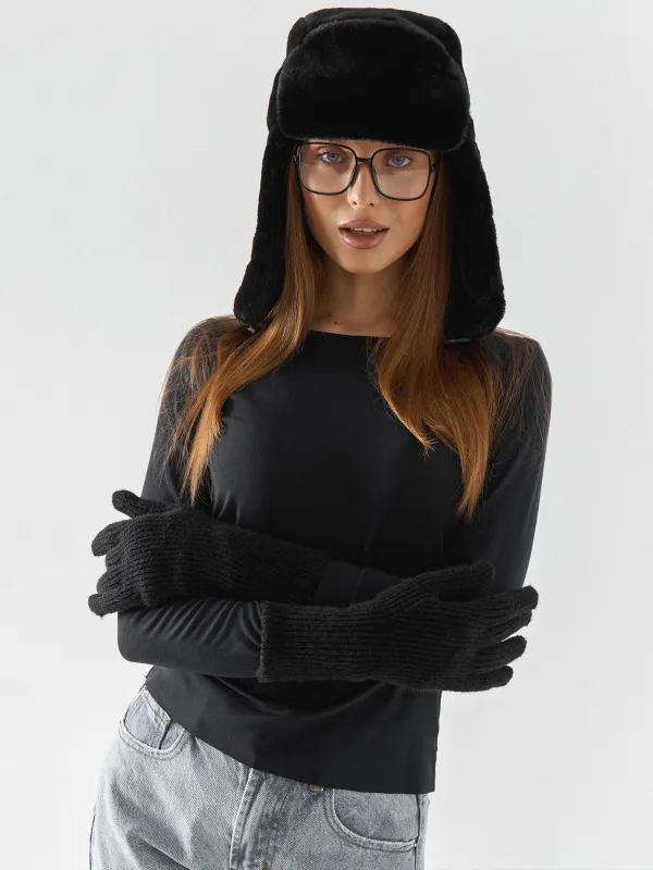 Перчатки женские, единый размер, акрил/полиэстер/нейлон, черные, Knitting, image-3