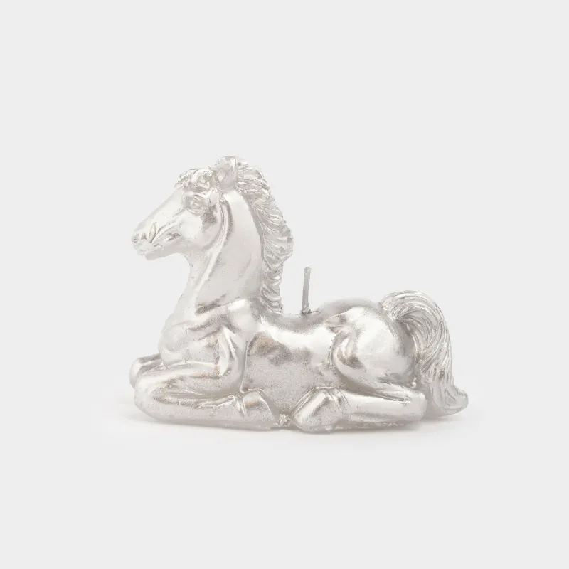 Свеча, 9x7 см, с блестками, серебристая, Лошадь, Horse silver