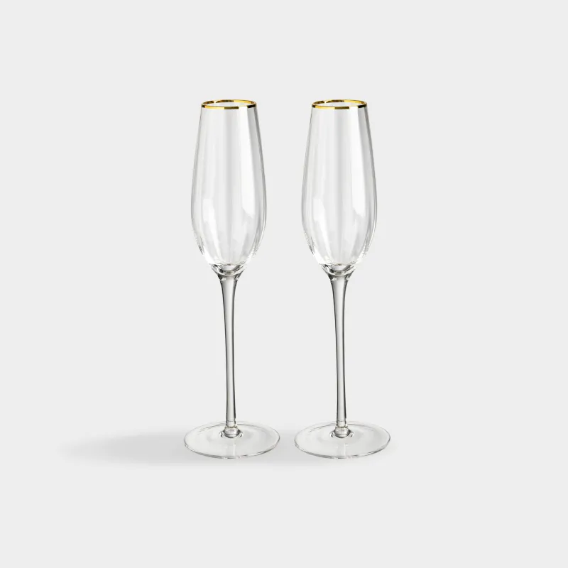 Шампан бокалы, 210 мл, 2 дана, шыны Р, алтын жиегі бар, Filo R gold