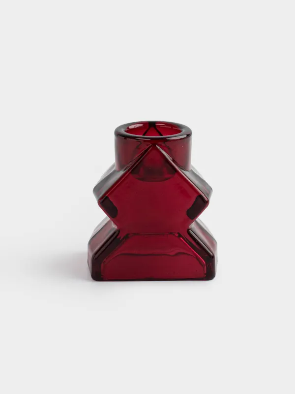 Подсвечник, 6 см, для тонкой свечи, стекло, красный, Елка, Fir shape, image-0